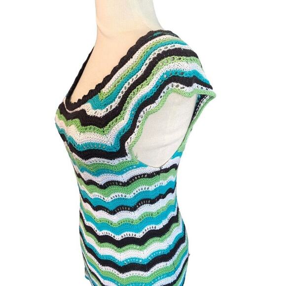 Medium Milly of NY Cashmere Blend Chevron Cap Sleeve Sweater - Picture 3 of 7